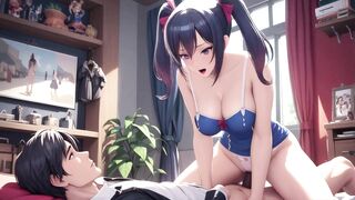 Schoolgirl in Uniform, Legs Spread, Wet Pussy
